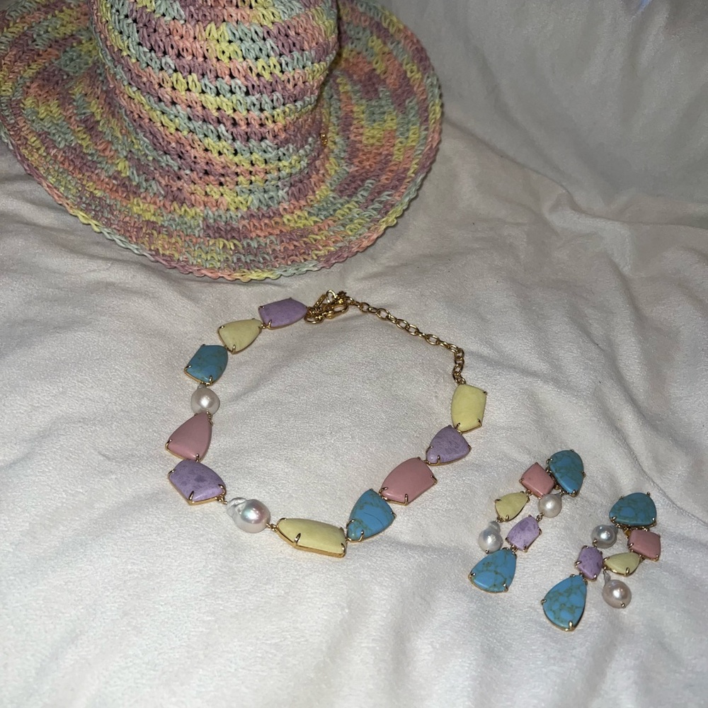 Lele Sadoughi Necklace, Earrings, Hat - Very summery!!